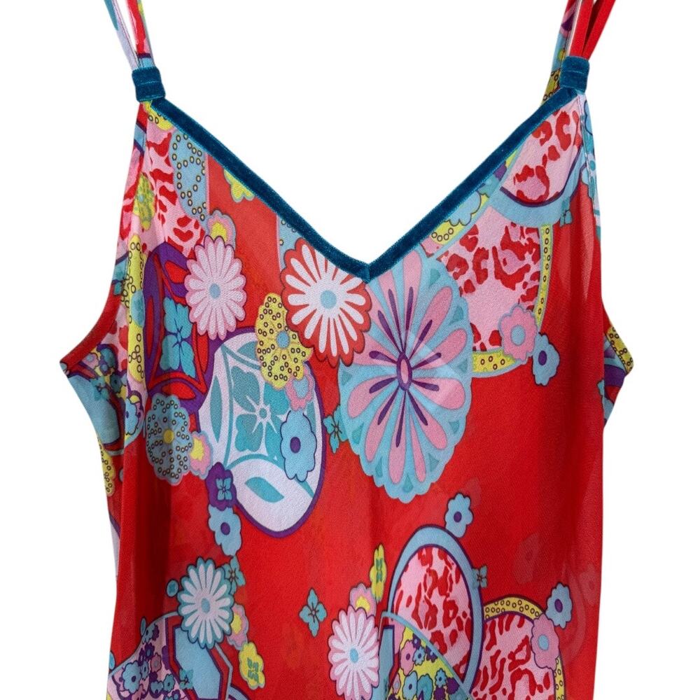Josie Natori Nightgown Chemise Robe Two Piece Set Small Red Asian Floral Velvet - Picture 4 of 8